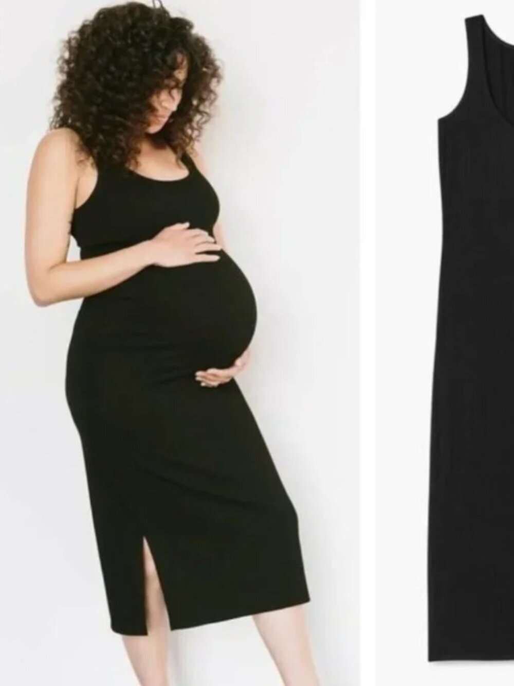 Storq | 0-4 XS-S | Maternity Pregnancy Ribbed Tank Midi Dress - Black